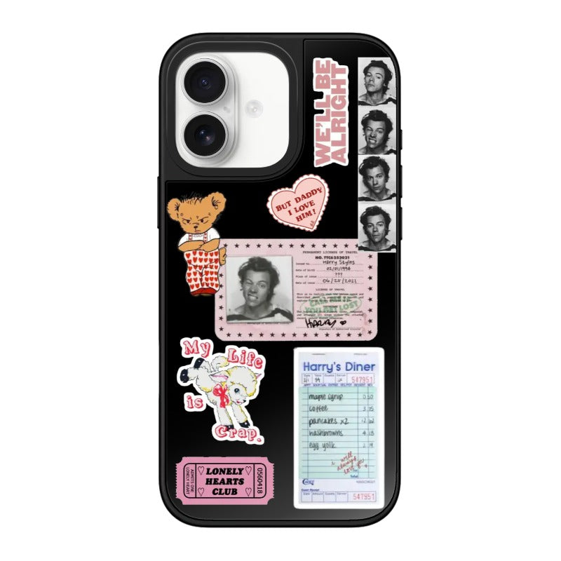 Customizable Harry Styles Black Emo iPhone Case – Vintage Diner Collage Style