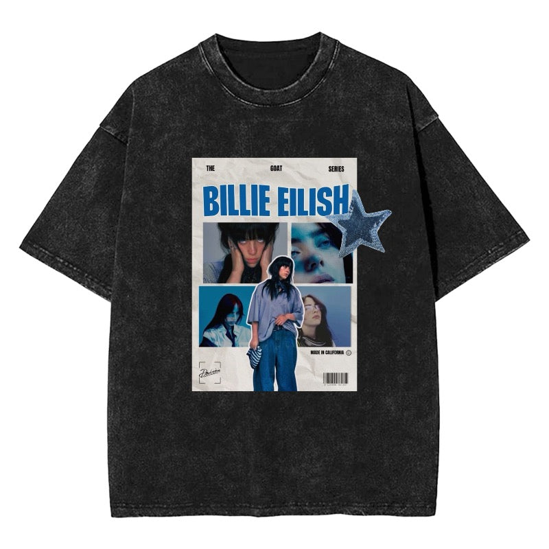 Customizable Billie Eilish Blue Aesthetic T-Shirt – Fan Collage GOAT Series Tee