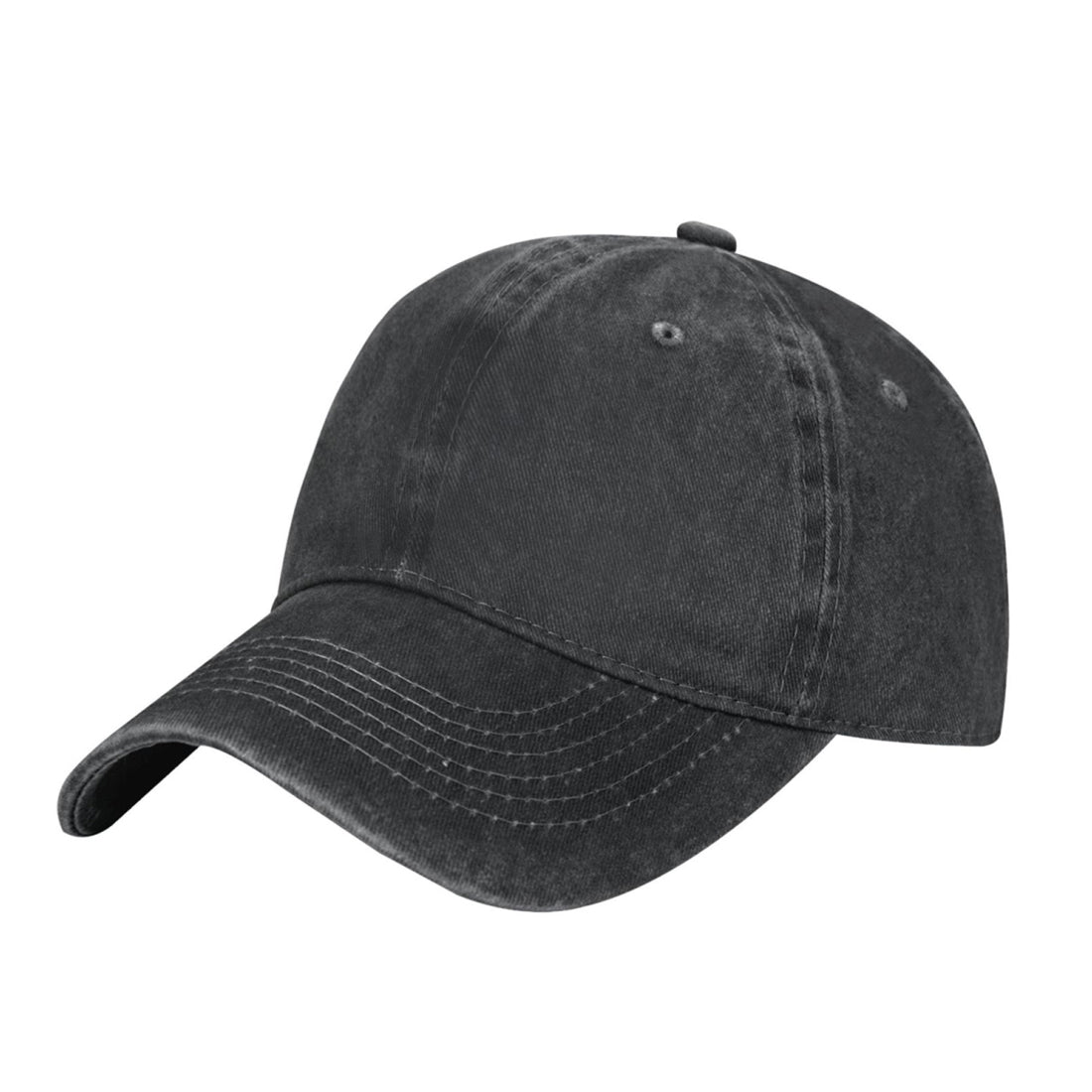 Black distressed washed cap product base for a customizable Pixvoices cap.