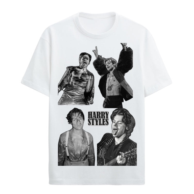 Customizable Harry Styles Concert T-Shirt – Black and White Fan Collage Tee
