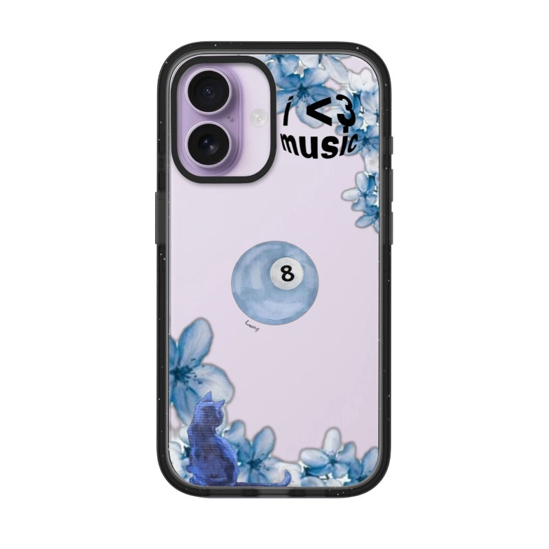 I Love Music Phone Case Blue Floral Cat Dream Aesthetic editable Pixvoices design template
