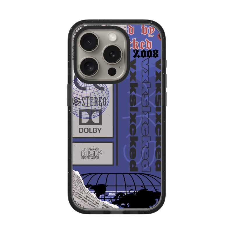 Y2K Tech Phone Case Retro Audio Collage editable Pixvoices design template