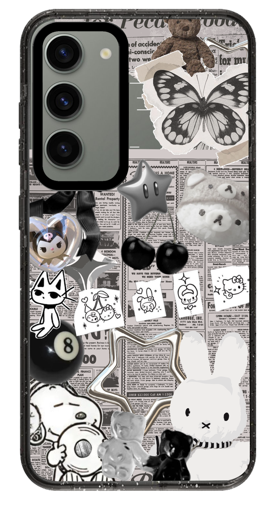PixVoices rendered material preview - 1986 - Clear Black Samsung Case