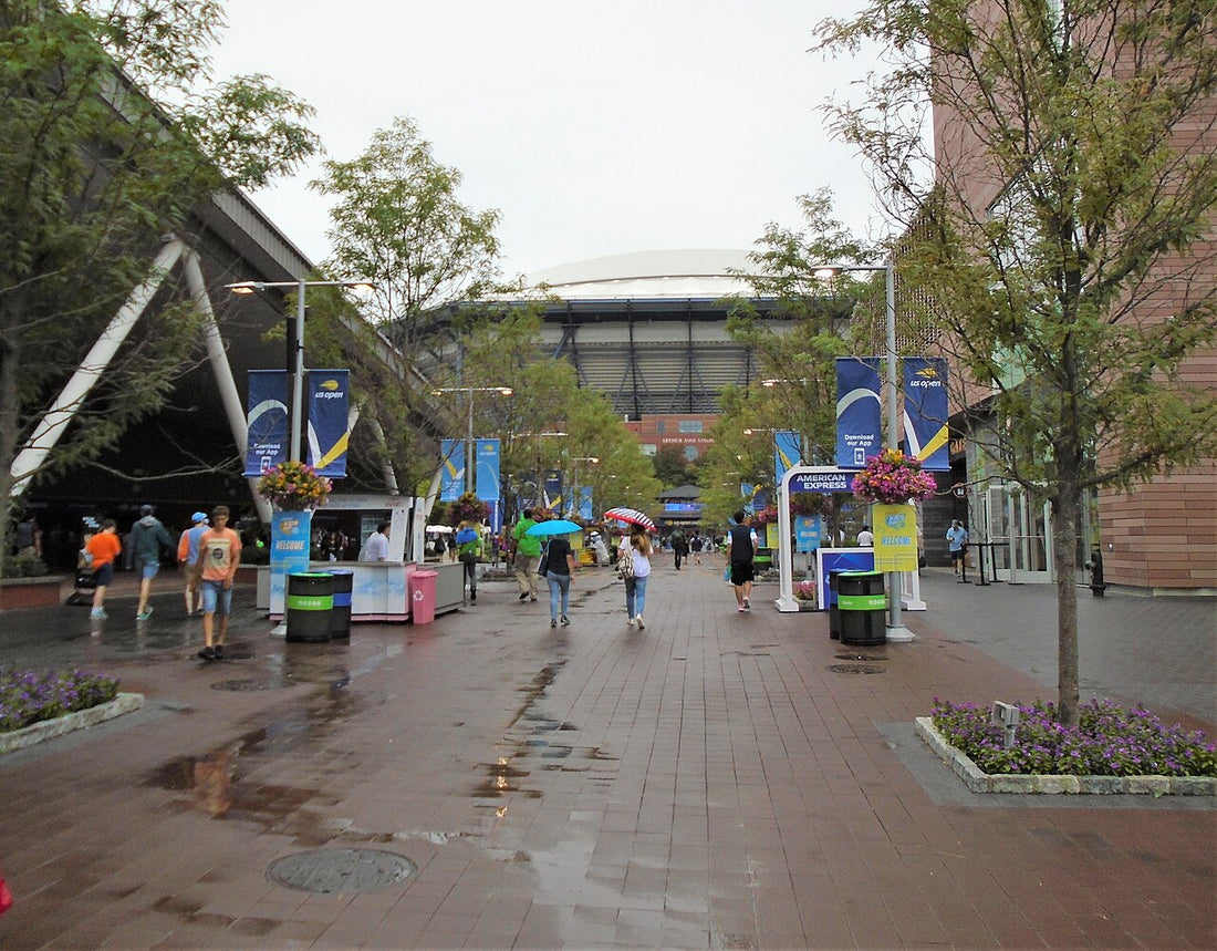 Billie Jean King National Tennis Center during US Open Fan Week, viewed toward Arthur Ashe Stadium