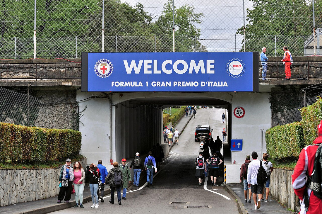 Grandstand and race track at the Monza circuit in Italy