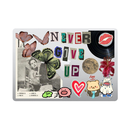 Pixvoices customizable collage MacBook case with a short motivational caption