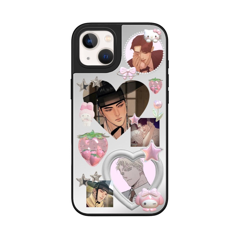 Customizable Mirror Anime Boys iPhone Case – Kawaii BL Heart Sticker Style [1209]
