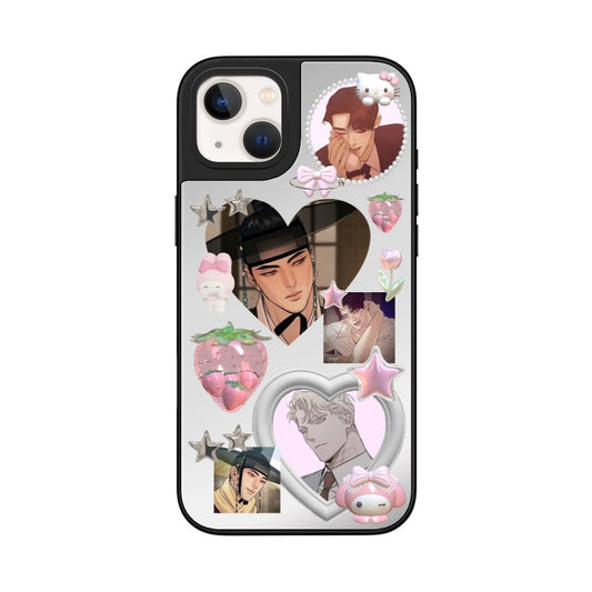 Customizable Mirror Anime Boys iPhone Case – Kawaii BL Heart Sticker Style [1209]