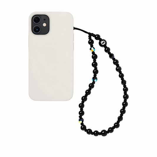 8-Ball Luck – Beaded Black Phone Strap