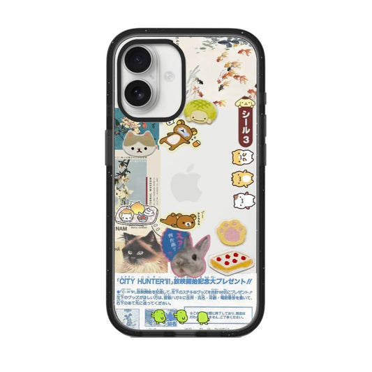 Jumino Customizable Cat & Bunny Collage iPhone Case – Japanese Art Sticker Style with Kawaii Chaos