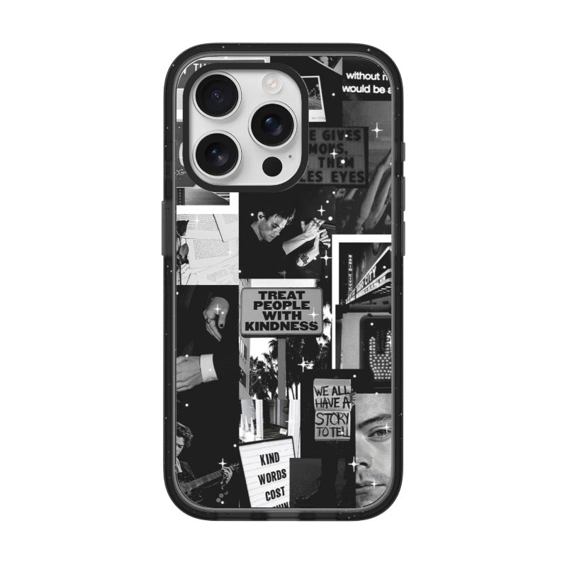 Custom Harry Styles Quote iPhone Case – Black & White Kindness Collage Design [1616]