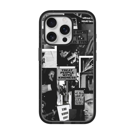 Custom Harry Styles Quote iPhone Case – Black & White Kindness Collage Design [1616]
