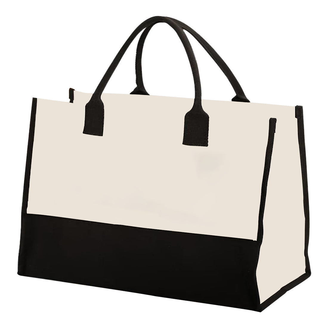 Black and natural canvas tote bag product base for a customizable Pixvoices tote.