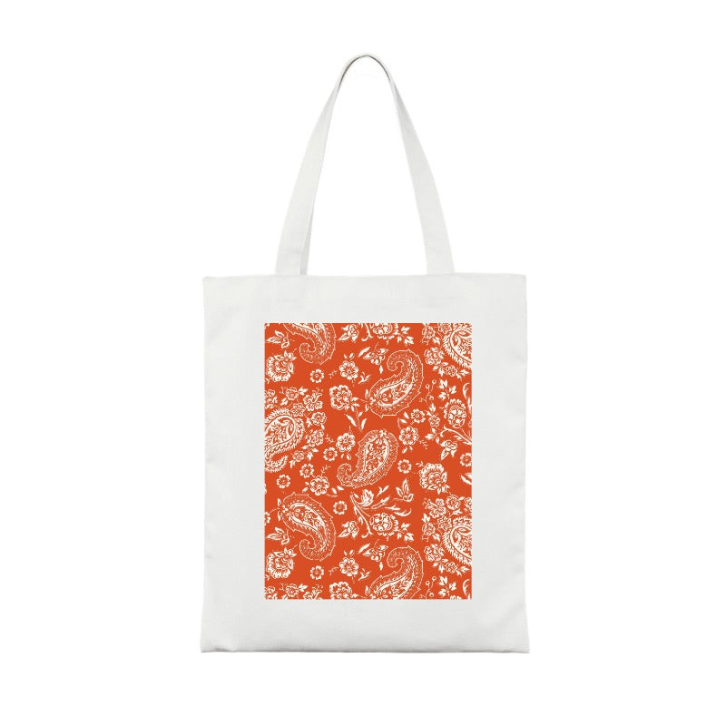 Orange Red Paisley Tote Bag Vintage Floral Pattern editable Pixvoices design template