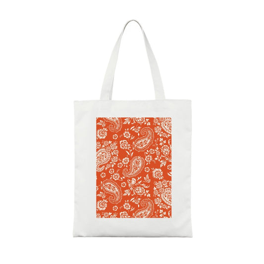 Orange Red Paisley Tote Bag Vintage Floral Pattern editable Pixvoices design template