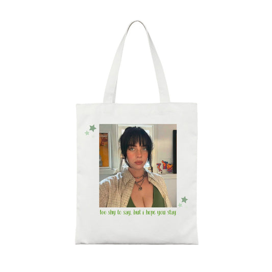 Custom Tote Bag - Billie Selfie Style with Quote, Soft Star Aesthetic, Shy But Hopeful Mood [1410]