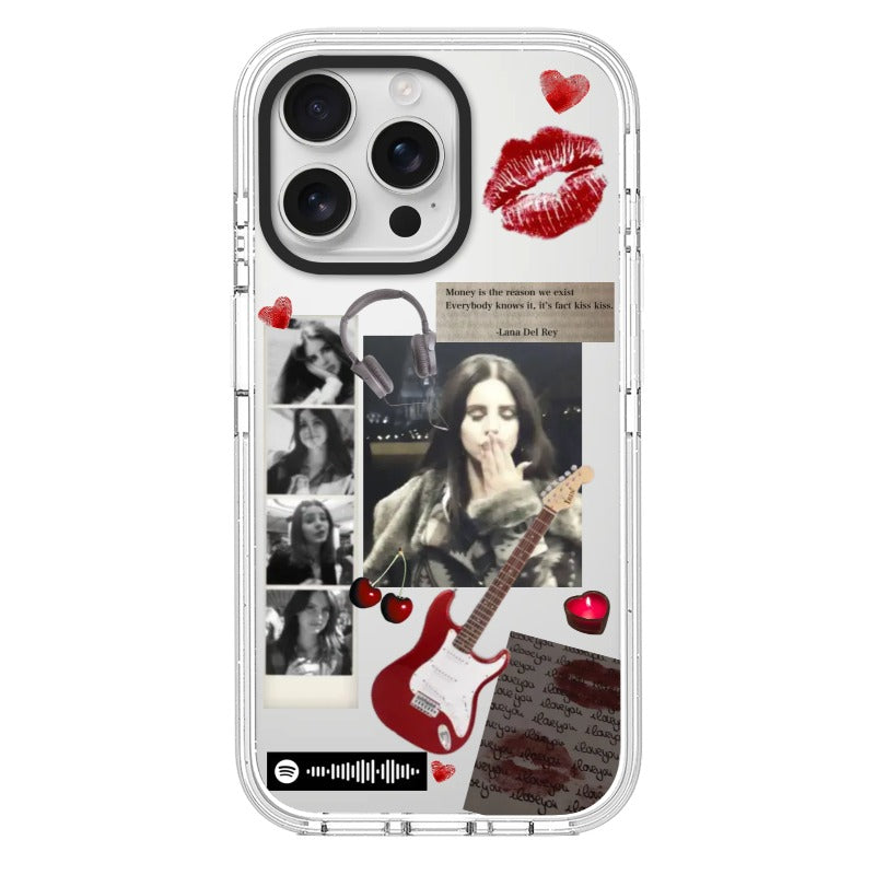 Customizable Lana Del Rey Aesthetic iPhone Case – Red Lipstick, Guitar & Vintage Lovecore Collage