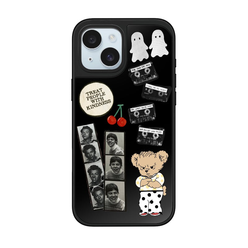 Custom Black Collage Phone Case – Ghosts, Tapes & Grumpy Bear [409]