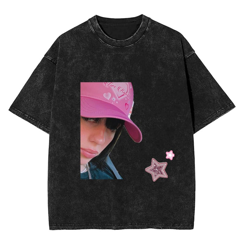 Custom Y2K Pink Mood Oversized T-shirt [1359]
