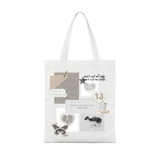 Customizable Taylor Swift Aesthetic Tote Bag – Folklore-Inspired Soft Collage Design