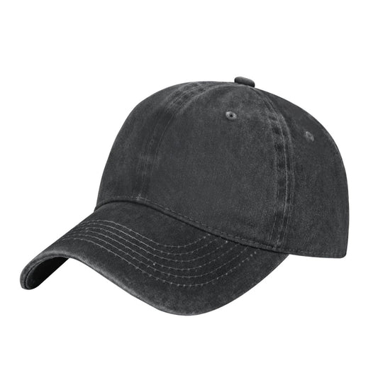 Black distressed washed cap product base for a customizable Pixvoices cap.