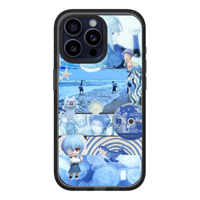 Anime Blue Aesthetic Mood Board Phone Case EVA Evangelion Y2K Collage editable Pixvoices design template
