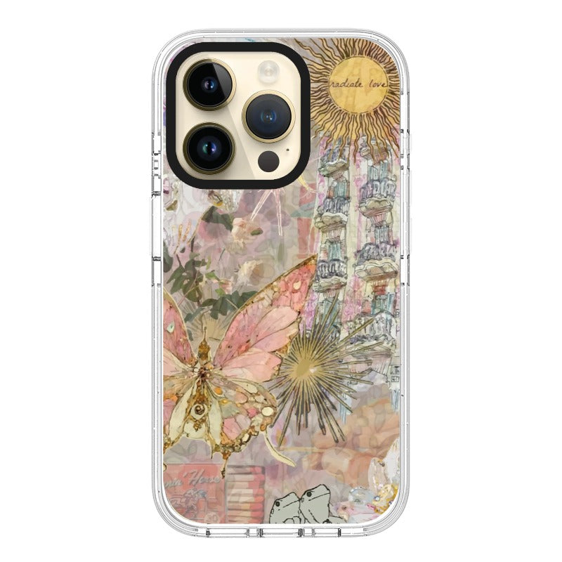 Radiate Love Phone Case Vintage Sun Butterfly Art editable Pixvoices design template