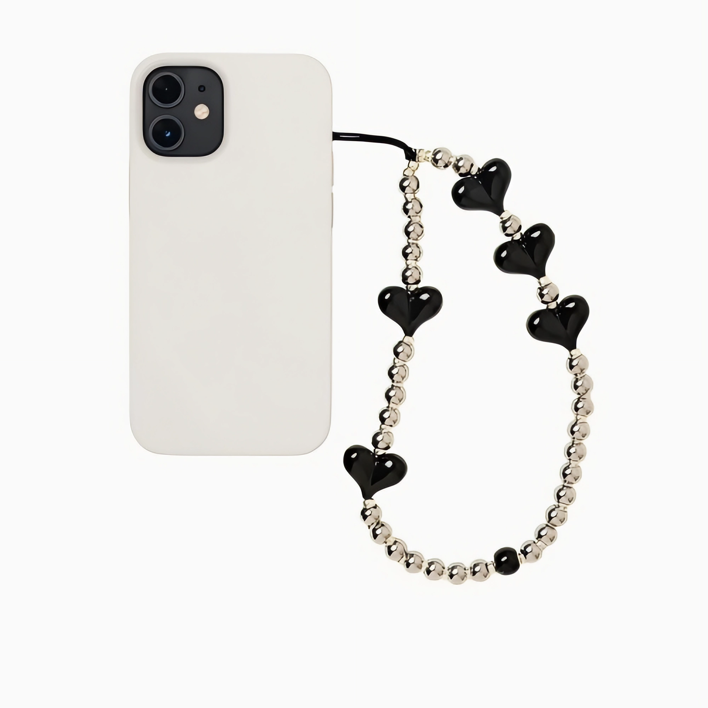 Chrome Crush – Silver & Heart Phone Charm🖤
