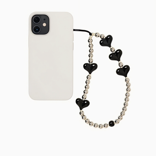 Chrome Crush – Silver & Heart Phone Charm🖤