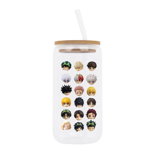 Pixvoices Glass Can Cup Anime All Stars Chibi Heads JJK MHA Demon Slayer [1423]