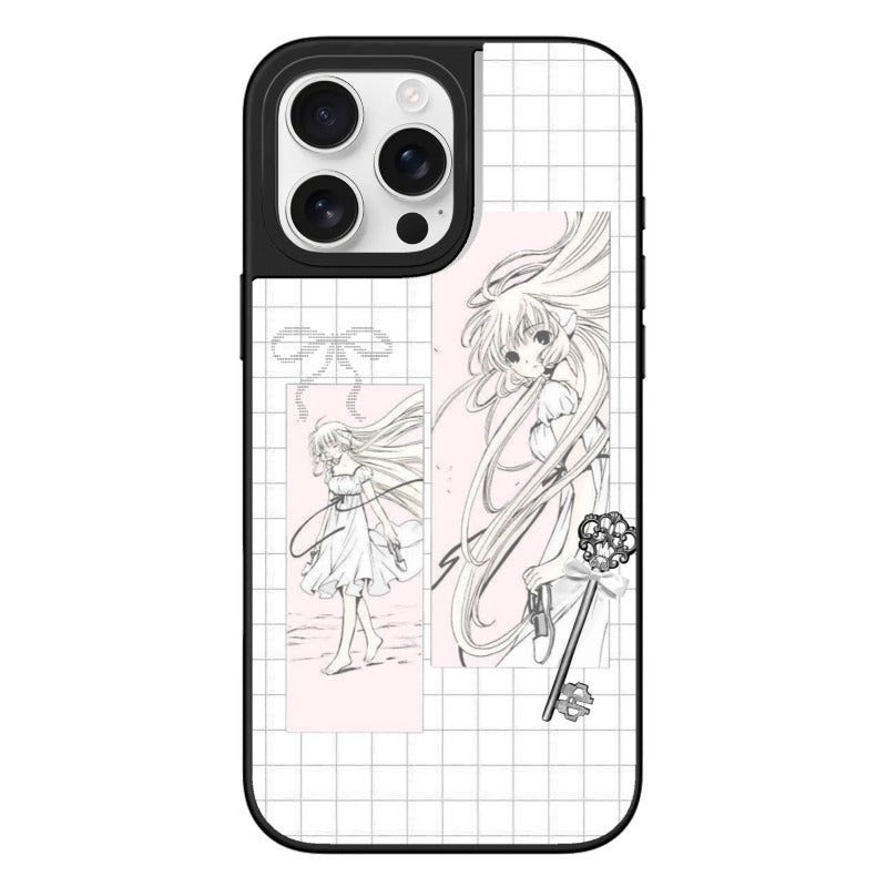 Customizable Anime Girl iPhone Case – Chobits-Inspired Soft Grid Aesthetic Design