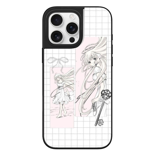 Customizable Anime Girl iPhone Case – Chobits-Inspired Soft Grid Aesthetic Design