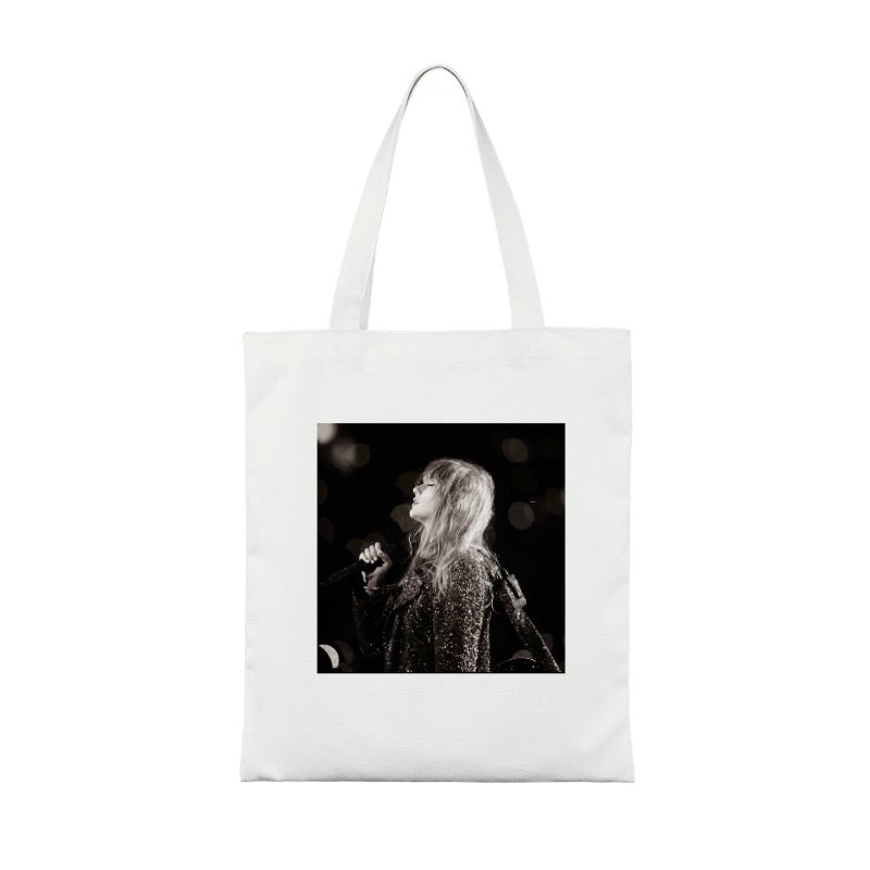 Custom Tote Bag - Taylor Concert Silhouette, Black & White Aesthetic, Emotional Live Moment [1408]