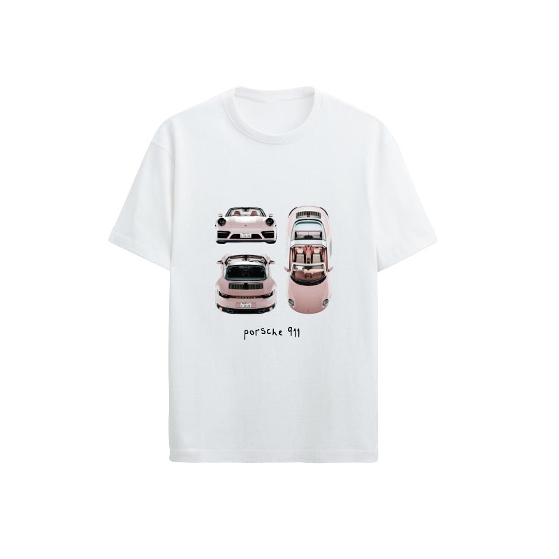 Customizable T-Shirt – Pink Porsche 911 (Retro Collage) [1447]