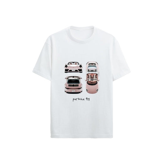 Customizable T-Shirt – Pink Porsche 911 (Retro Collage) [1447]