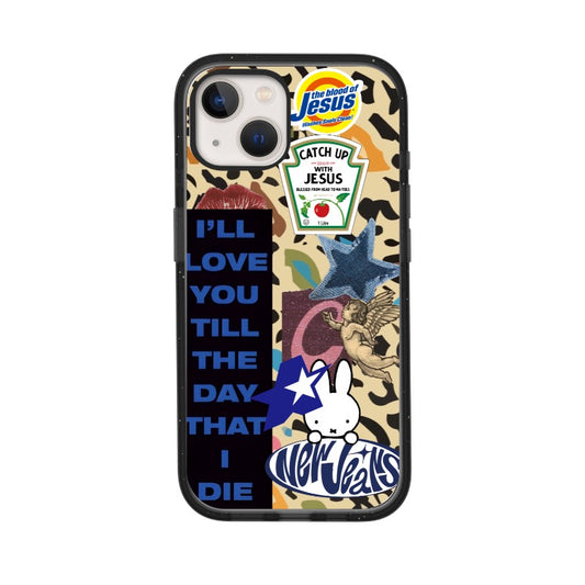 Customizable Mixed Sticker iPhone Case – Y2K Jesus Pop Collage with Love & Chaos