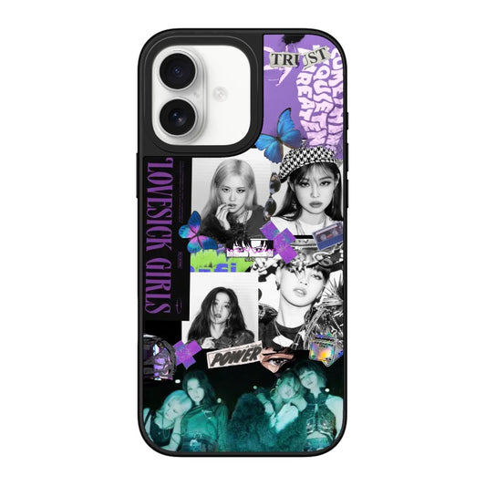 Customizable K-pop “Lovesick Girls” iPhone Case – Purple Cyber Collage Aesthetic for Fierce Fans