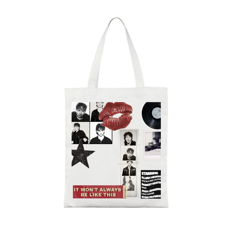 Custom Tote Bag - Inhaler Inspired Design, Indie Rock Collage Aesthetic, Red Lips & Film Vibes [1460]