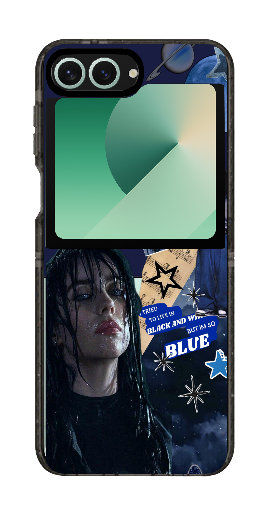 PixVoices rendered material preview - 1070 - Clear Black Galaxy Flip Case