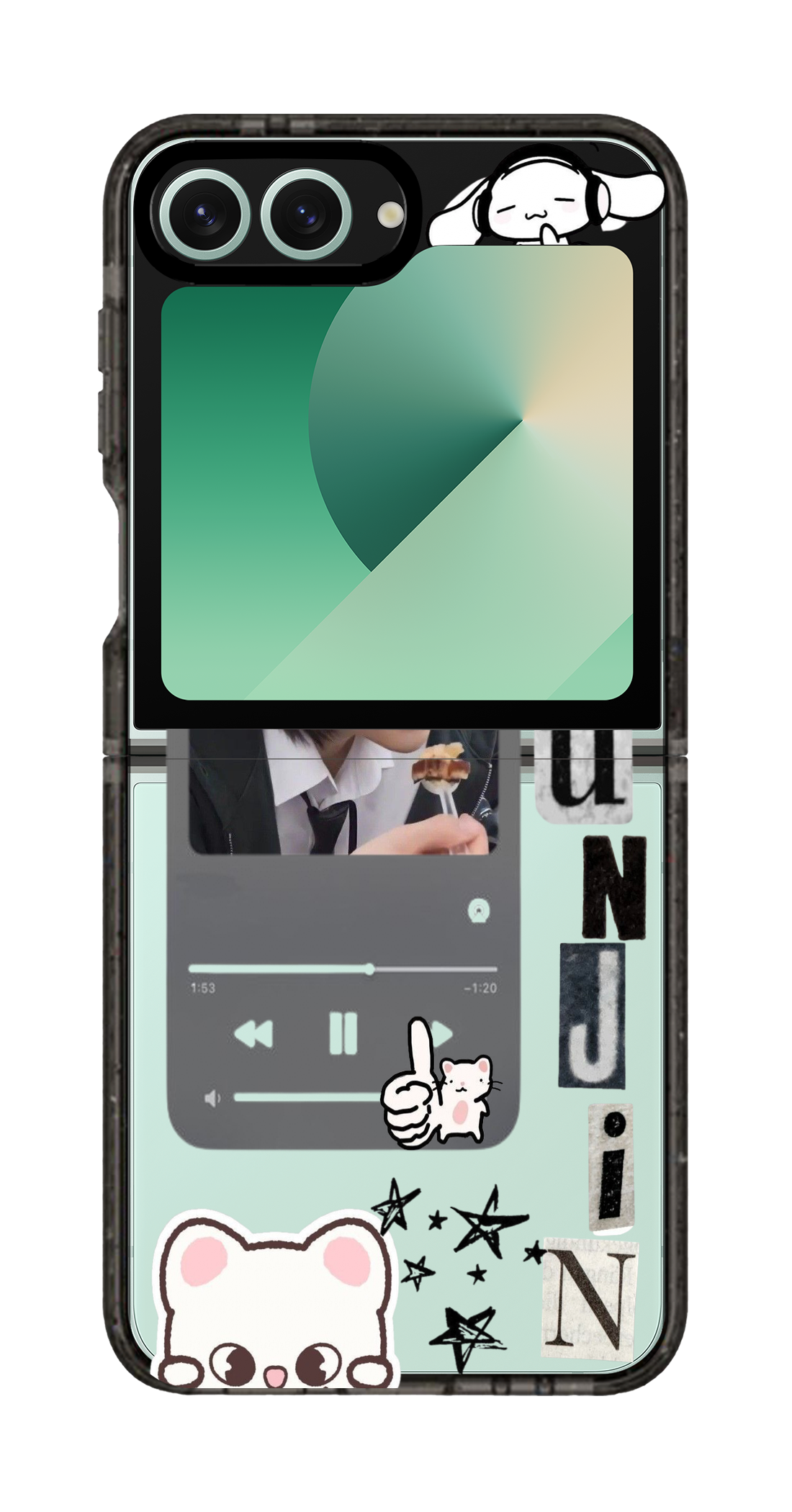 PixVoices rendered material preview - 5704 - Clear Black Galaxy Flip Case