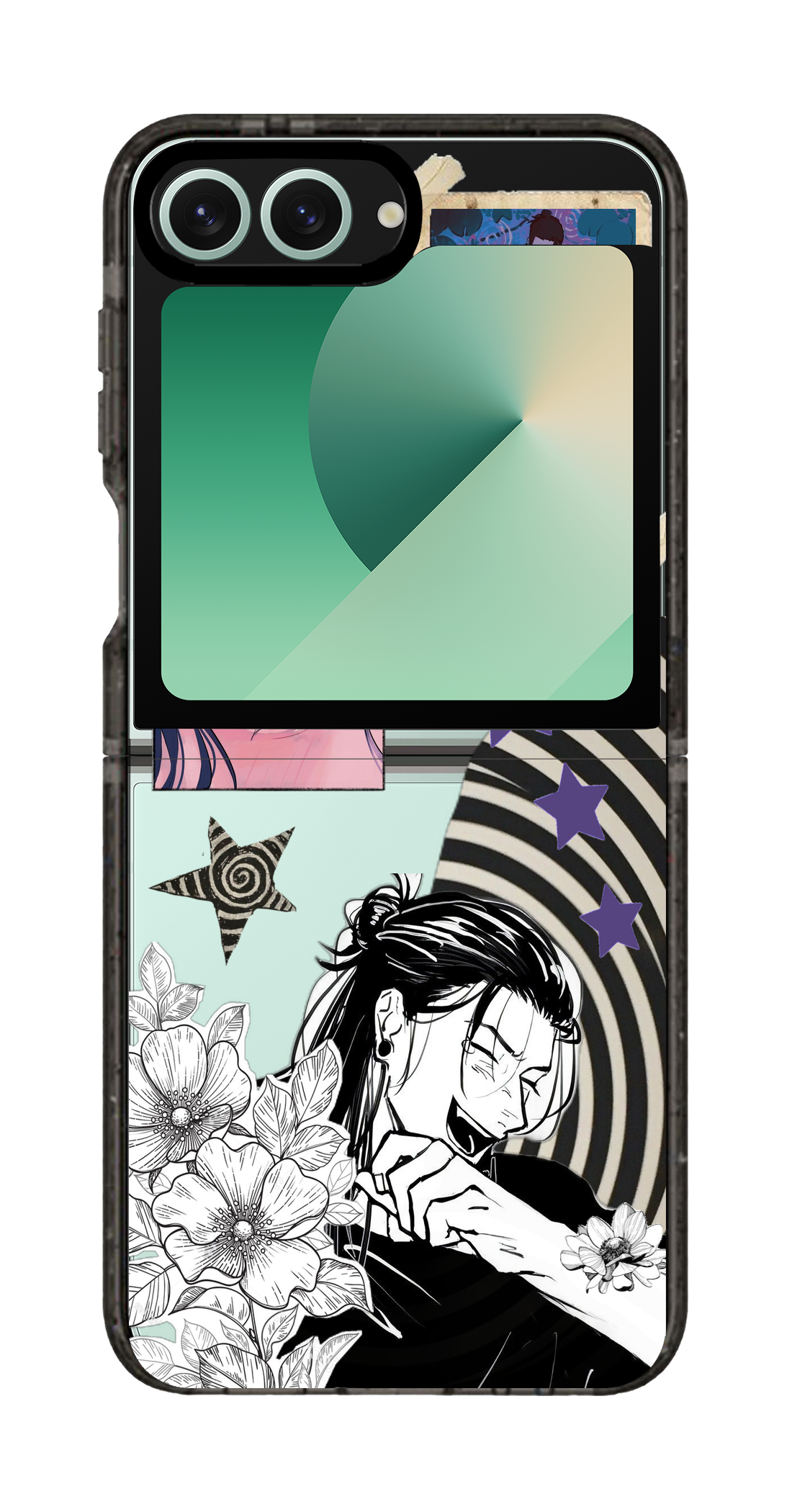 PixVoices rendered material preview - 6002 - Clear Black Galaxy Flip Case