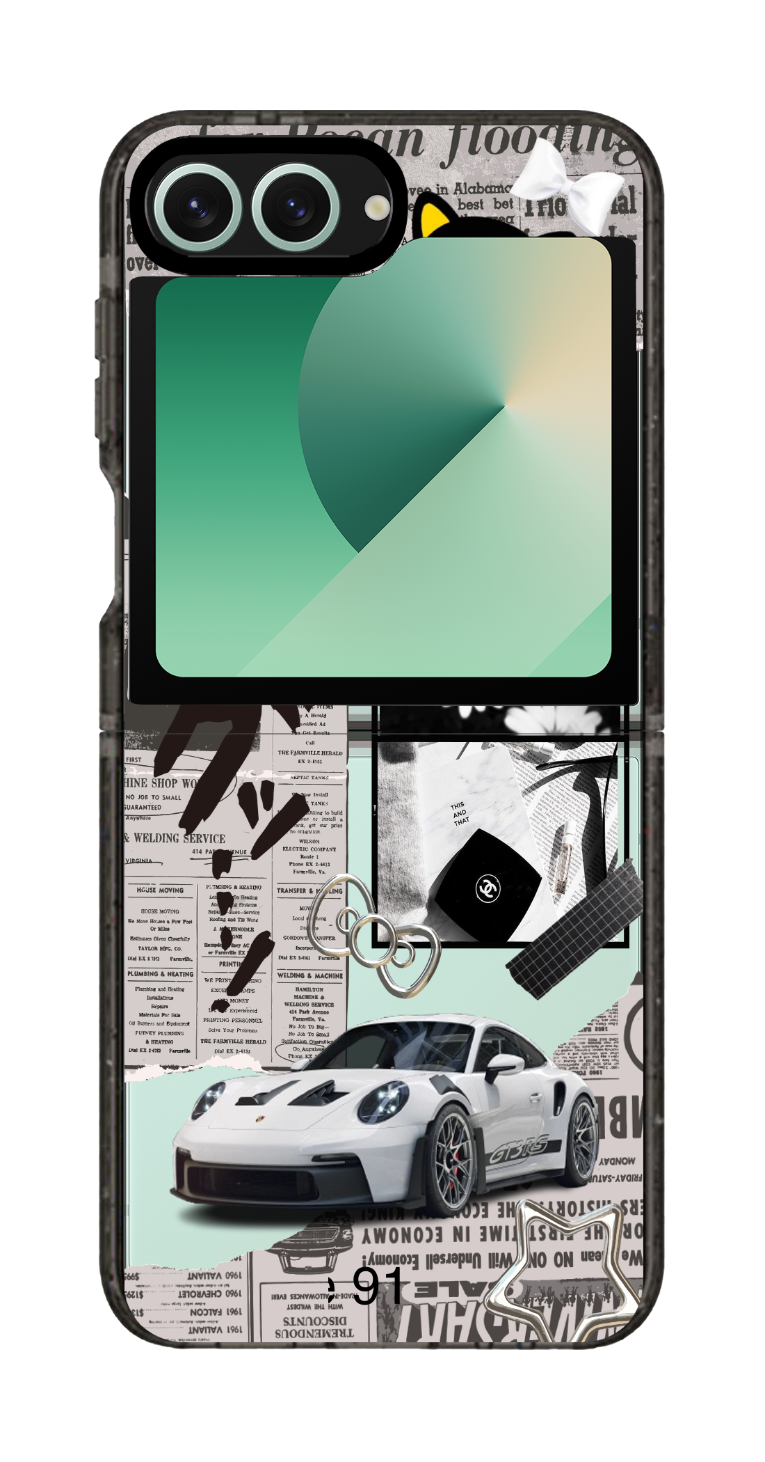 PixVoices rendered material preview - 2687 - Clear Black Galaxy Flip Case