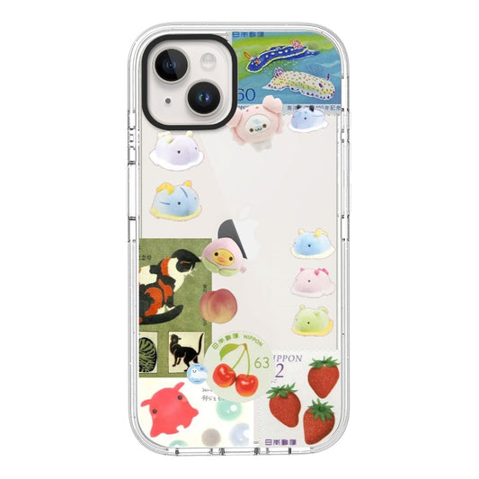 Jumino Customizable Jelly Animal iPhone Case – Japanese Stamp Collage with Sea Creatures & Fruit