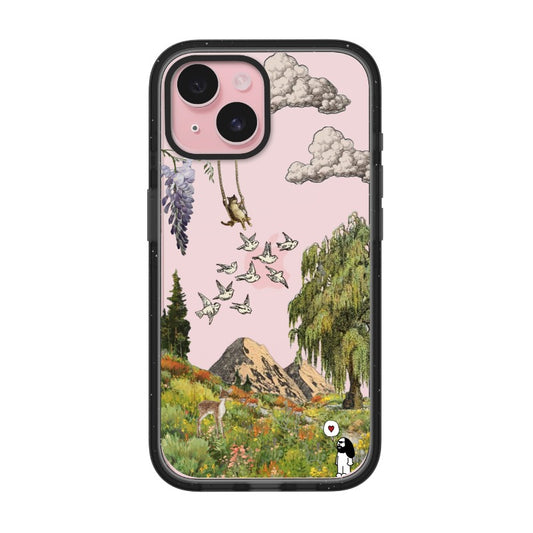 Pink Pastoral Phone Case Customizable – Meadow & Bird Collage | Pixvoices [7278]