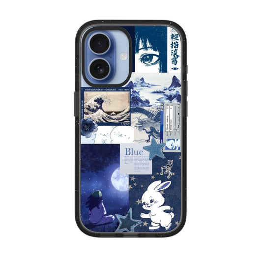 NewJeans Blue Aesthetic Phone Case Hokusai Ink Art Mood Board editable Pixvoices design template