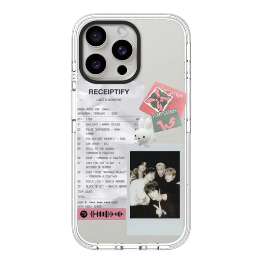 Custom TXT + Receiptify iPhone Case – K-pop Playlist Collage for Music Lovers